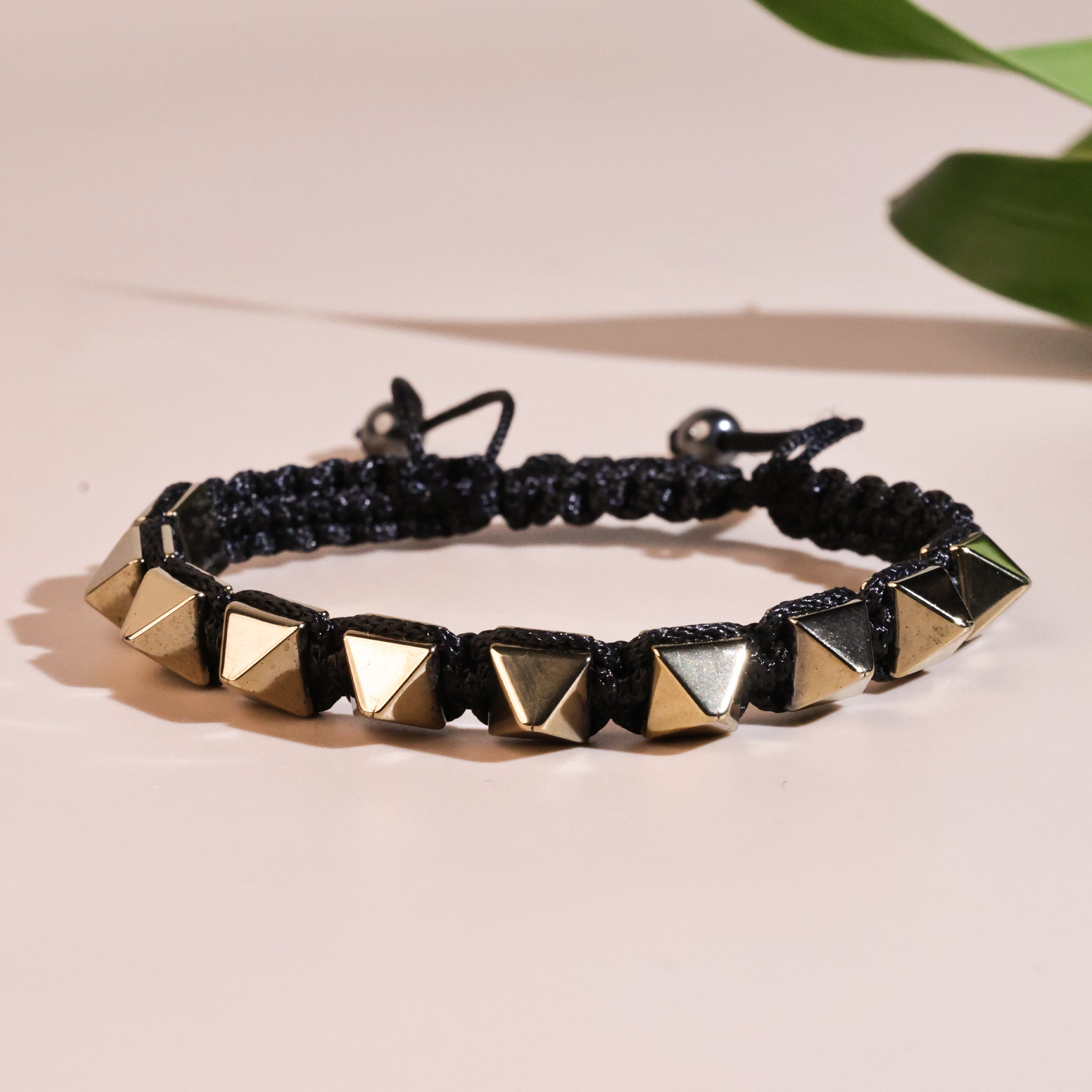 Golden Pyrite Pyramid Thread Bracelet - Abhimantrit & Certified